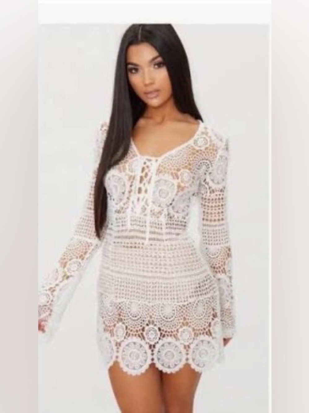 White Crochet Lace Tunic Dress